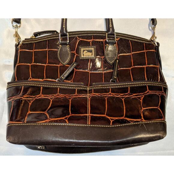Dooney & Bourke Dillen Crocodile Bag Double Pocket Leather Satchel Reptile - Picture 2 of 14